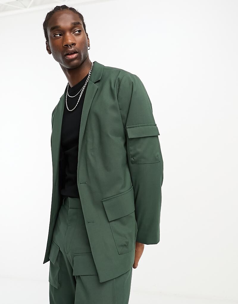 

Зеленый пиджак оверсайз с карманом-карго ASOS DESIGN