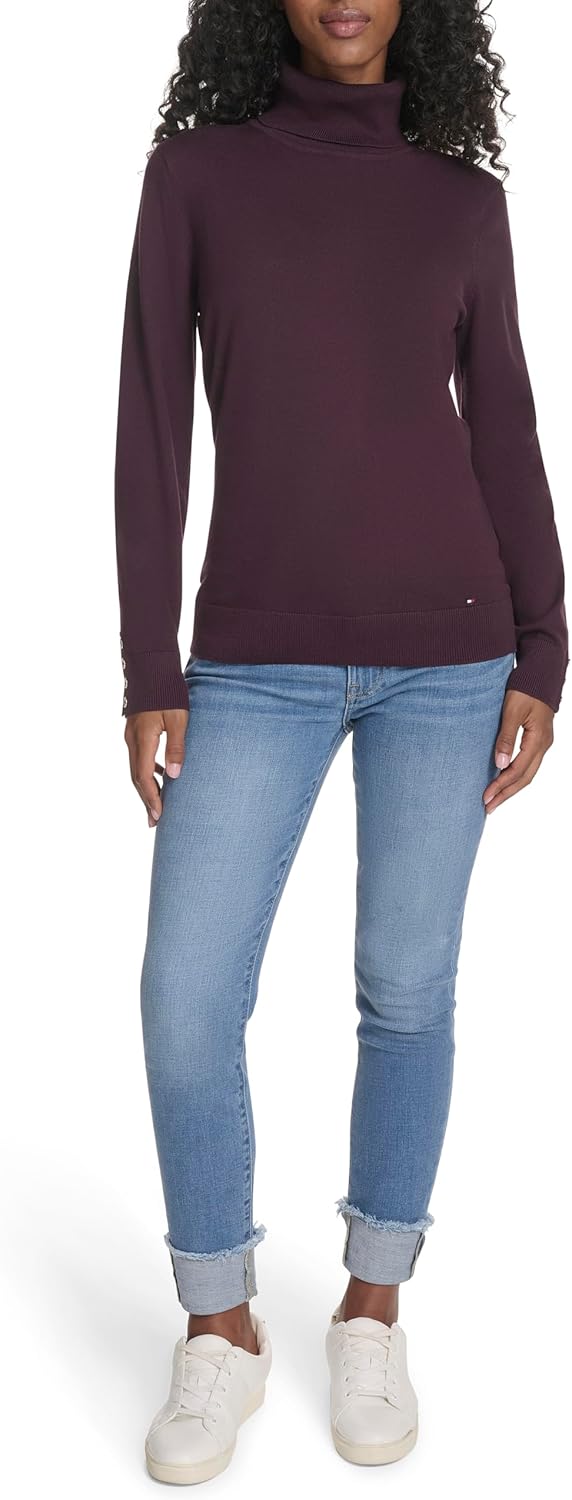 Женская легкая хлопковая водолазка Tommy Hilfiger, Aubergine — фото 2
