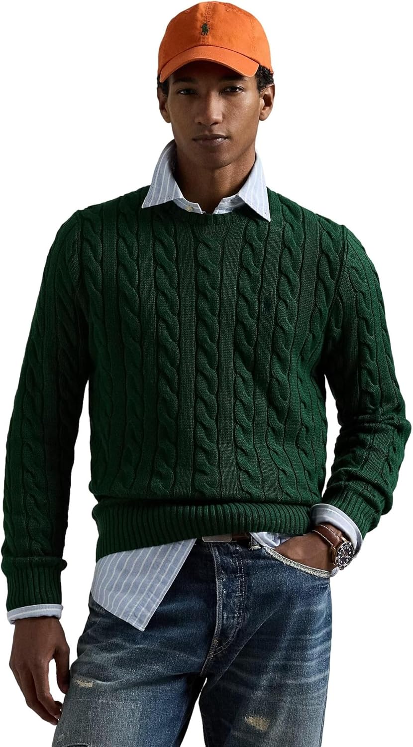 Polo Ralph Lauren мужской свитер из хлопка с косой вязкой, Vintage Pine — фото 2