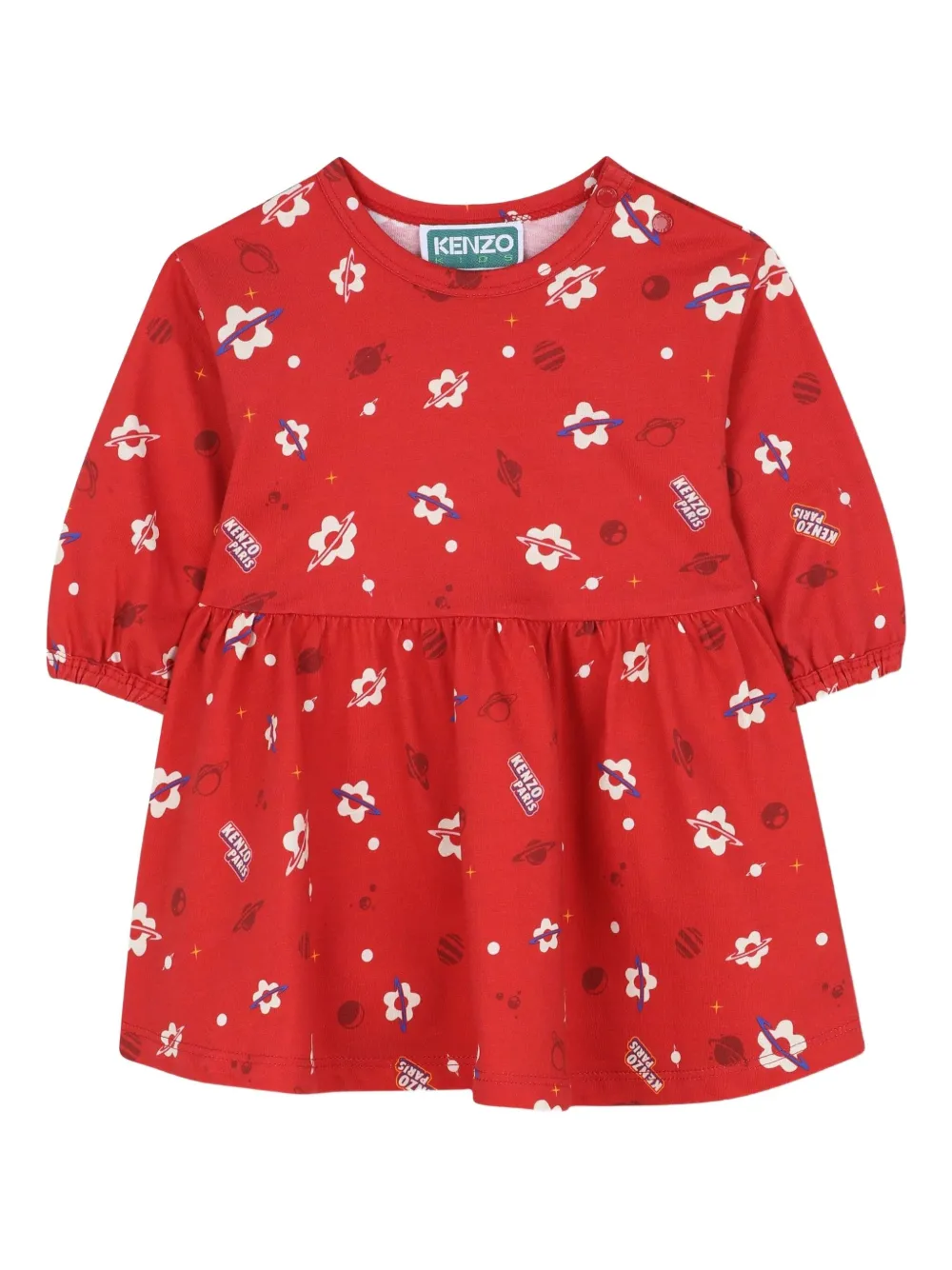 

Платье с оборками и цветочным принтом Kenzo Kids, красный