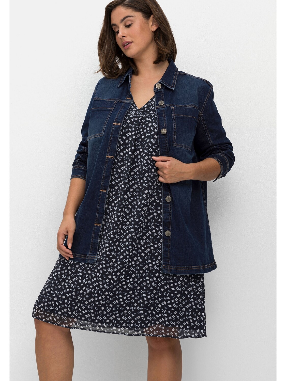 

Блейзер sheego Shacket, цвет dark blue used Denim
