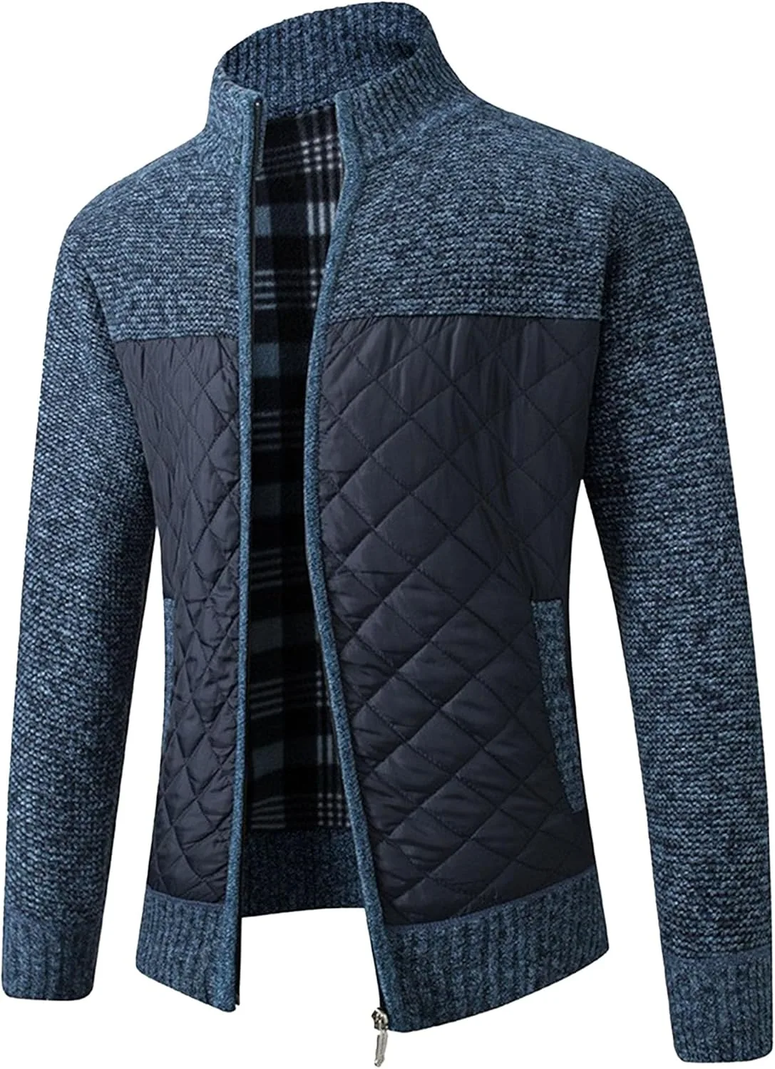 

Мужской стеганый кардиган с воротником стойкой и карманами QOAAIE