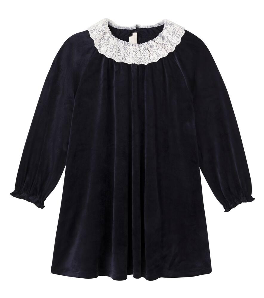 

Платье из бархата с кружевной отделкой Konges Sløjd, Black