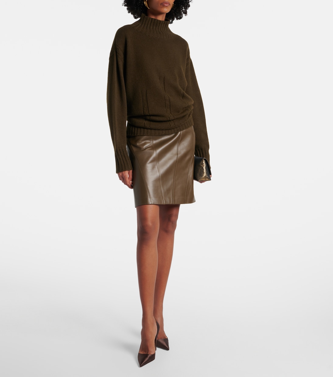 Вязаный свитер из кашемира и хлопка с узором «вафля» Tom Ford, Military Green — фото 2