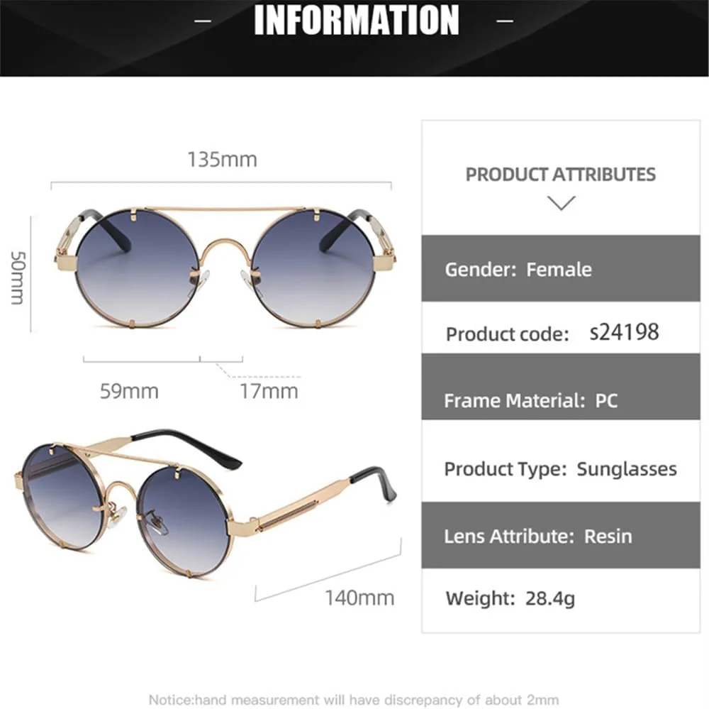 

Солнцезащитные очки UV400 - круглые, в стиле панк, с металлическим градиентом, для женщин и мужчин, для бега и занятий спортом на открытом воздухе generic, Gold Grey