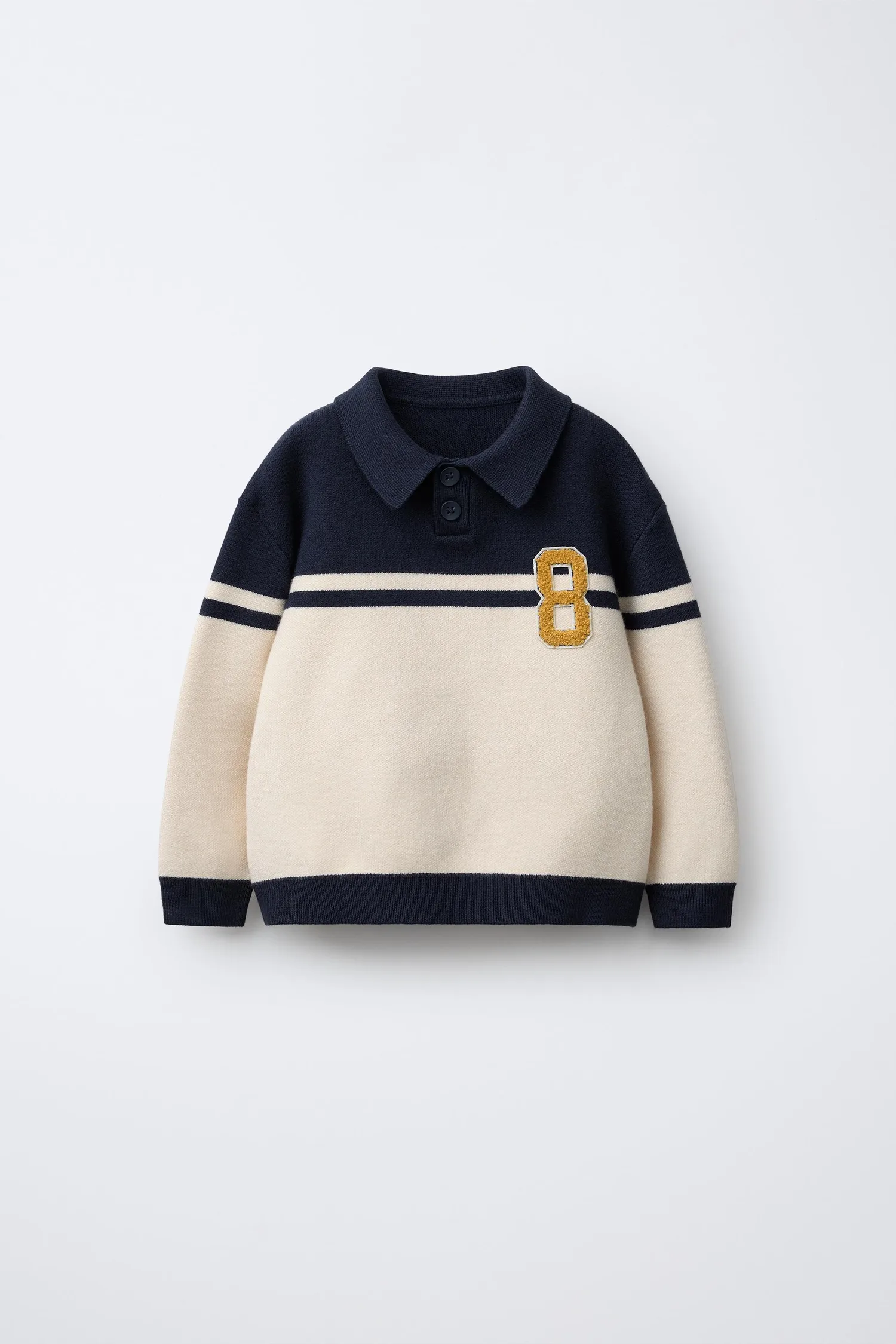 Вязаная рубашка-поло с нашивками varsity Zara, темно-синий