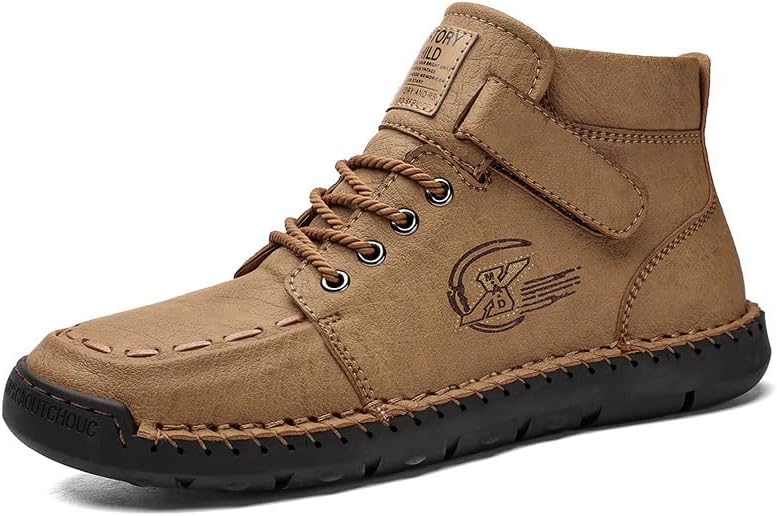 

Мужские зимние теплые ботинки с меховой подкладкой, ботильоны на щиколотку, повседневные водонепроницаемые кожаные лоферы для походов, обувь без шнурков для прогулок и вождения Elshtide, коричневый