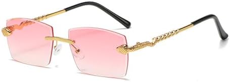 

Новые солнцезащитные очки Polygon Rimless Sunglasses 2023 года для женщин, ретро-стиль с змеиным узором, прозрачные очки для мужчин, защита от УФ-излучения UV400 MTZJH, Pink