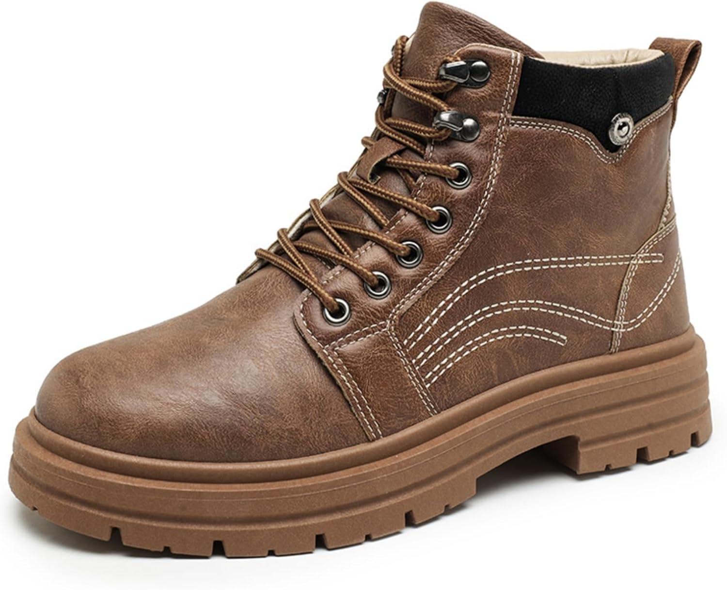 

Мужские кожаные ботинки чукка с прочной резиновой подошвой, толстая амортизирующая стелька, ботинки с металлическими люверсами и контрастной строчкой для повседневного и уличного ношения Lshwcift, коричневый