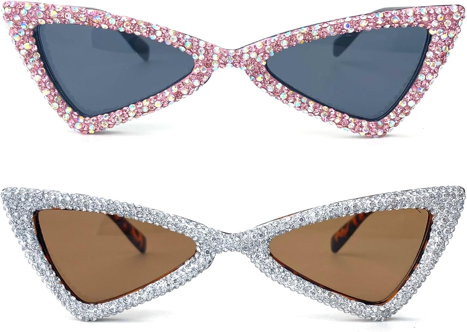 

Сексуальные солнцезащитные очки треугольной формы для женщин, винтажные, со стразами, «кошачий глаз», украшенные драгоценными камнями, для костюмированных вечеринок, с защитой от ультрафиолета UV400 mincl, 2pcs-black&leopard