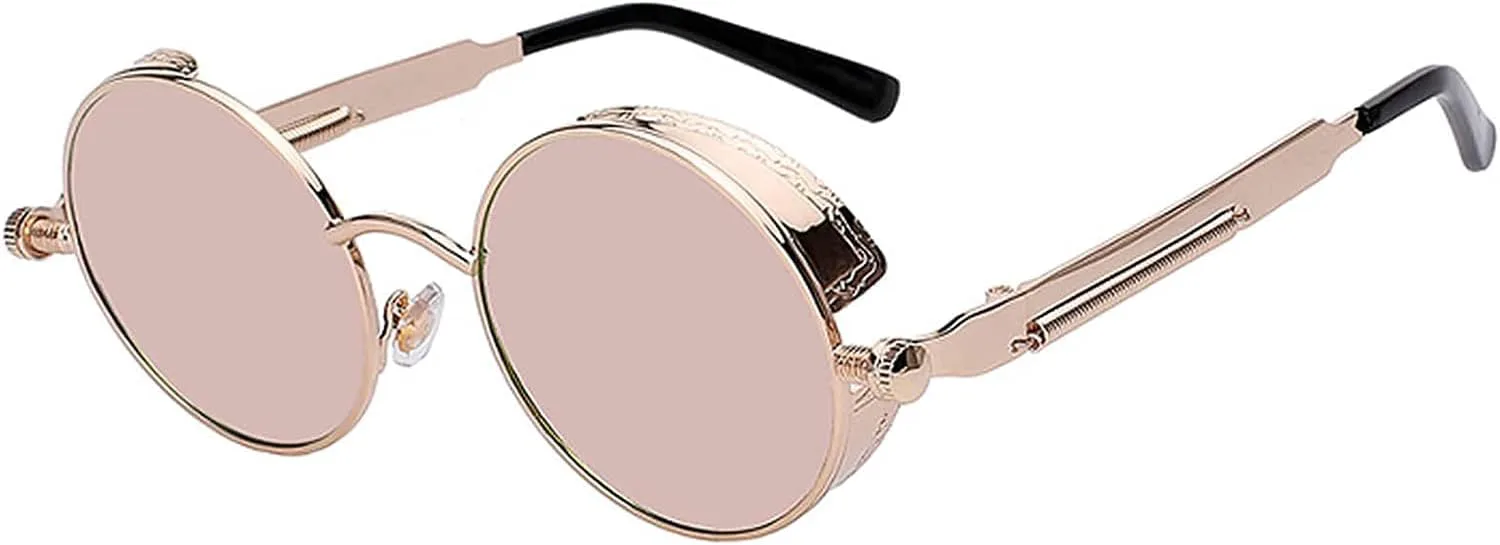 

Солнцезащитные очки OWL в стиле стимпанк, винтаж, ретро, ​​круглые, готические, хиппи, с цветной пластиковой оправой и цветными линзами, Steampunk Gold / Pink Mirror