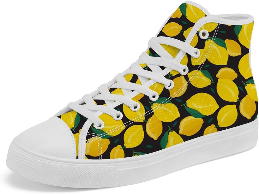 

Высокие кеды с лимонным принтом для мужчин и женщин, желтые кеды на шнуровке, повседневная обувь Chebing