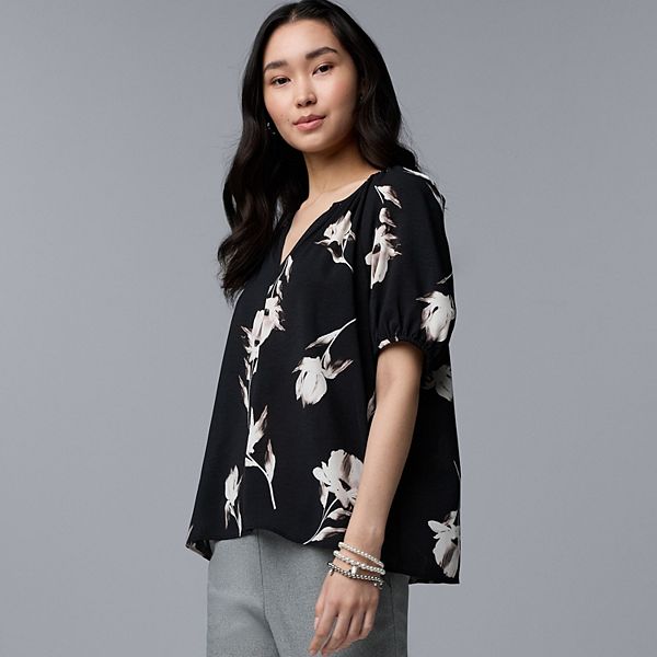 

Женская блузка с буфами Simply Vera Vera Wang, Black White Floral