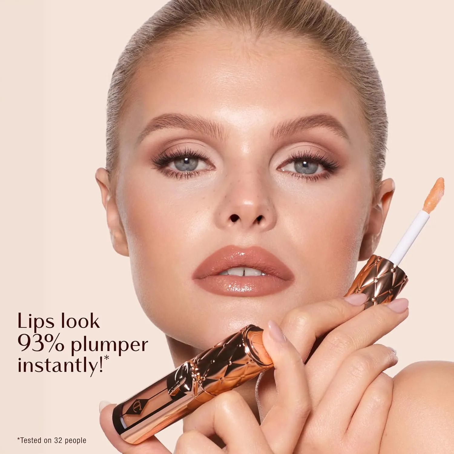 Charlotte Tilbury Big Lip Plumpgasm блеск для губ - подарочный набор Essential - увлажняющий плумпер с гиалуроновой кислотой и технологией Heat + Ice, Nudegasm Diamonds - sheer, champagne nude — фото 4