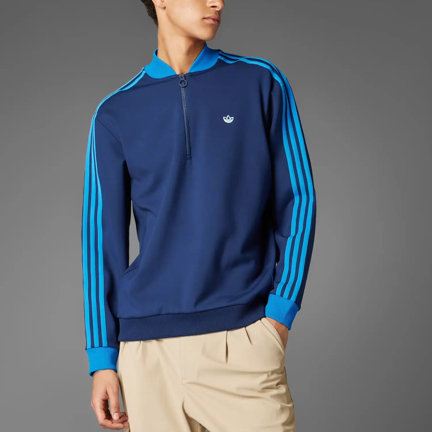 Свитшот с молнией на четверть 3 Stripes Adidas Originals, индиго — фото 4