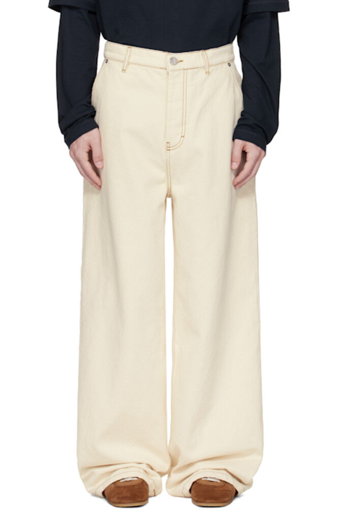 

Бежевые хлопковые джинсы Wide Fit AMI Paris