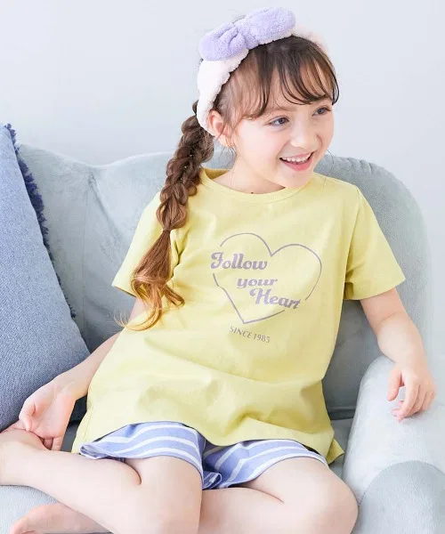 Детская пижама devirock ROOM с принтом, хлопок, короткий рукав, жёлтая