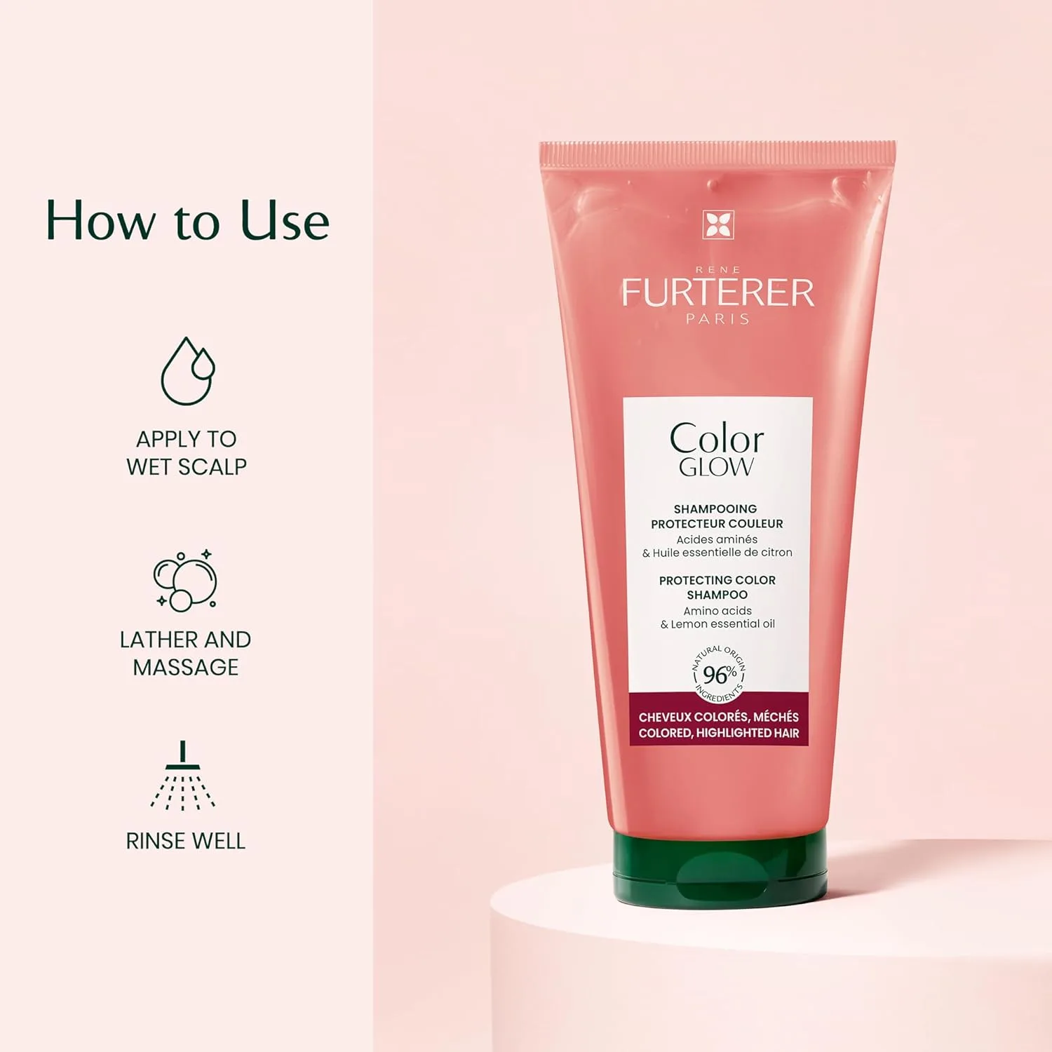 Шампунь для защиты цвета волос Rene Furterer Color Glow Protecting Color Shampoo - с аминокислотами и эфирным маслом лимона. 198 мл — фото 4