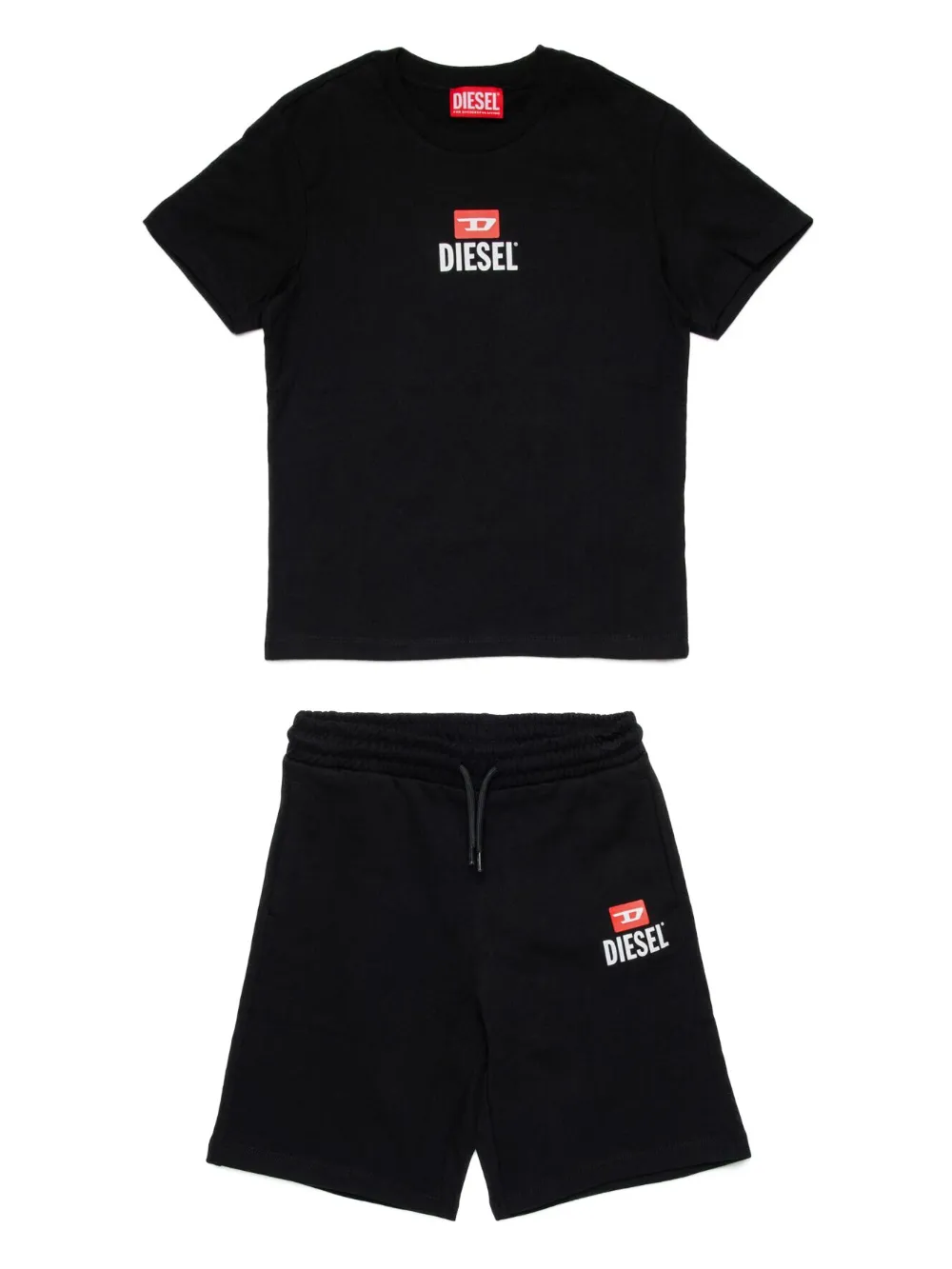 

Комплект из футболки и шортов-бермудов с логотипом Diesel Kids, черный