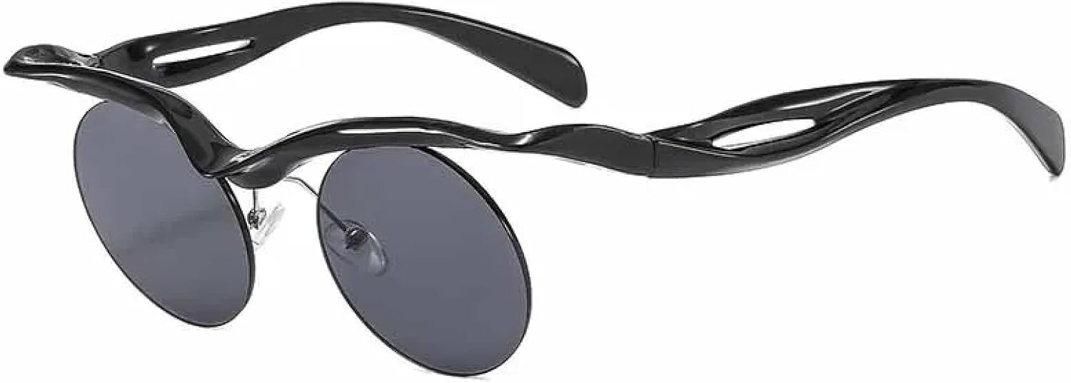 

Винтажные круглые солнцезащитные очки в стиле панк без оправы для женщин и мужчин, модные, роскошные, в маленькой оправе, для активного отдыха, с защитой от УФ-излучения UV400 TKKTLLT, Black Gray