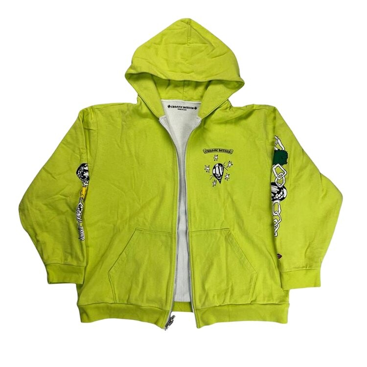 Худи Chrome Hearts Matty Boy Link Zip Up, лаймовый — фото 3