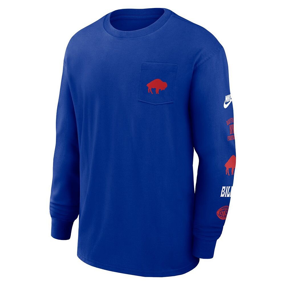 Мужская футболка с длинным рукавом и карманами Nike Royal Buffalo Bills Rewind Heavy Max 90, цвет Bil Blue — фото 3