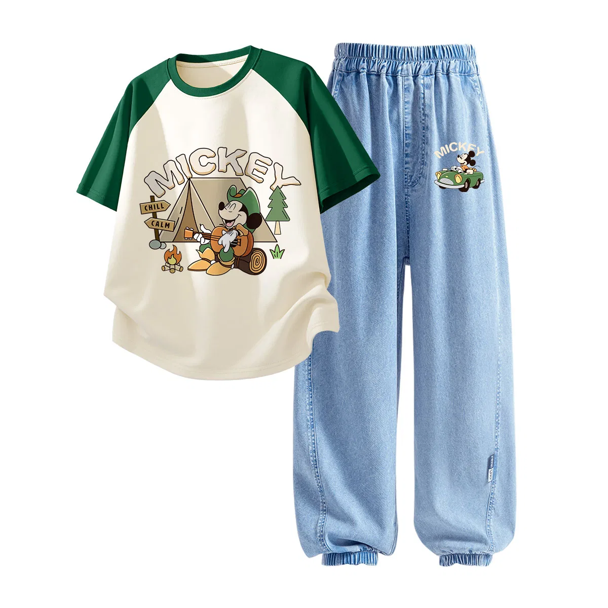 Детская повседневная спортивная футболка с круглым вырезом Disney, DiF Small Flower K Green Pink+DiF Small Flower K Denim Light Blue — фото 3