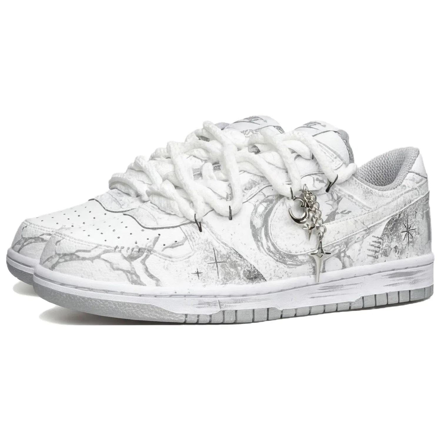 Кеды Nike Big Low с кастомизацией бело-серые — фото 4