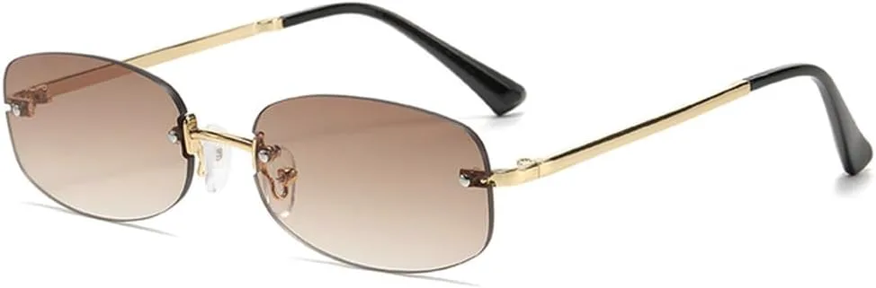 

LVTFCO Модные безрамочные эллиптические ретро-солнцезащитные очки для женщин, металлические очки вогнутой формы, очки для уличной фотографии, Gold Gradient Brown