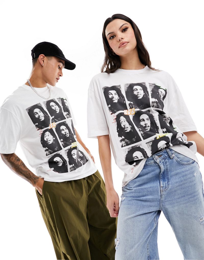 

Белая объемная футболка унисекс с принтом Bob Marley ASOS DESIGN