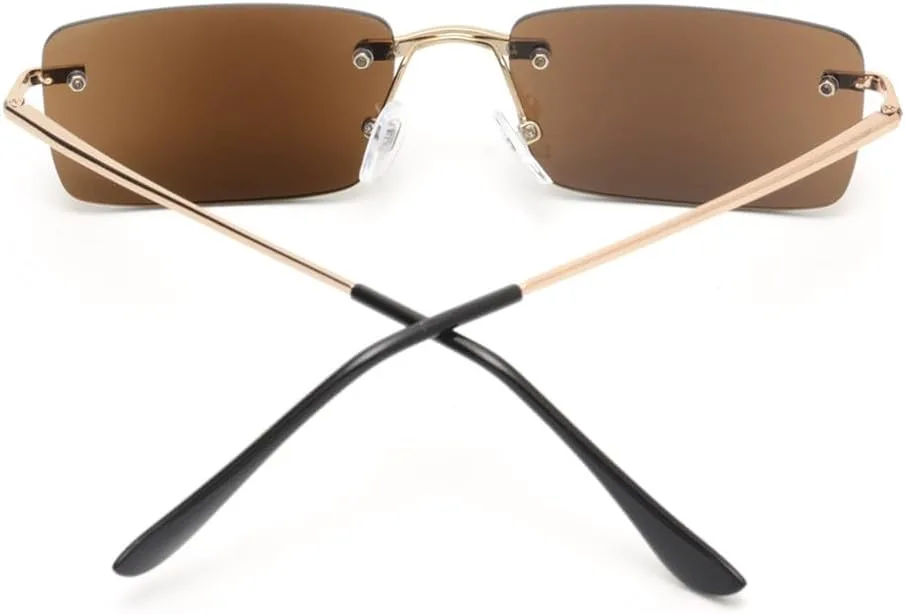 

Солнцезащитные очки без оправы с пружинным шарниром, винтажные прямоугольные солнцезащитные очки для мужчин и женщин с защитой от УФ-излучения UV400 VFDHN, 2