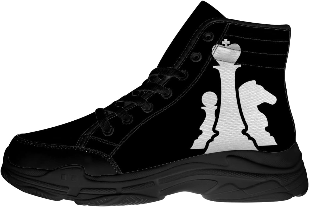 

Высокие кеды-шахматы для мужчин и женщин, кроссовки на шнуровке из холста, забавные подарки для нее и для него Quorax, черный