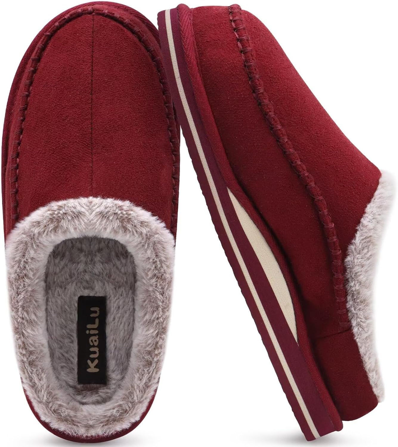 

Мужские сабо KuaiLu с поддержкой свода стопы, замшевые, с искусственным мехом, с памятью формы, теплые домашние тапочки, удобные обувь без застежки для спальни, для дома и улицы, резиновая подошва, красный