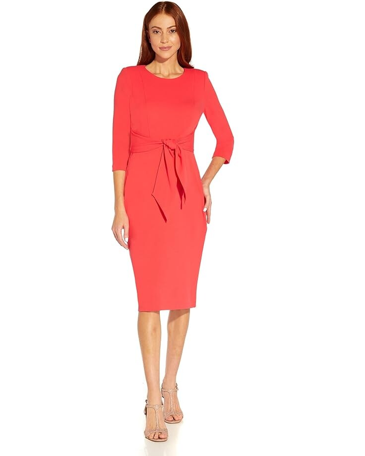 

Платье Adrianna Papell Knit Crepe Tie Waist Sheath, цвет Vibrant Coral