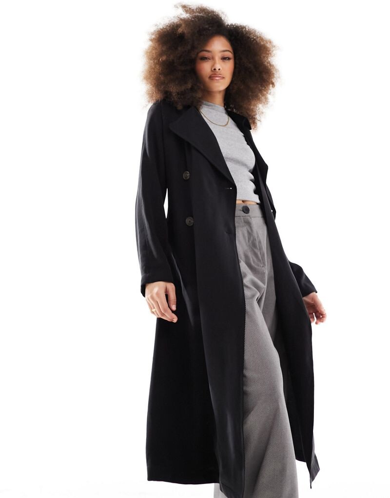 

Мягкий черный тренч миди ASOS DESIGN