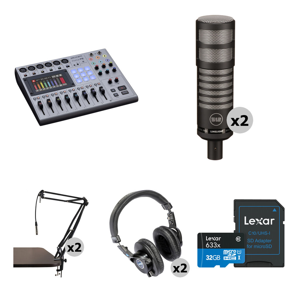 

Комплект Zoom PodTrak P8 для подкастов на двоих с микрофонами Limelight, штангами и наушниками