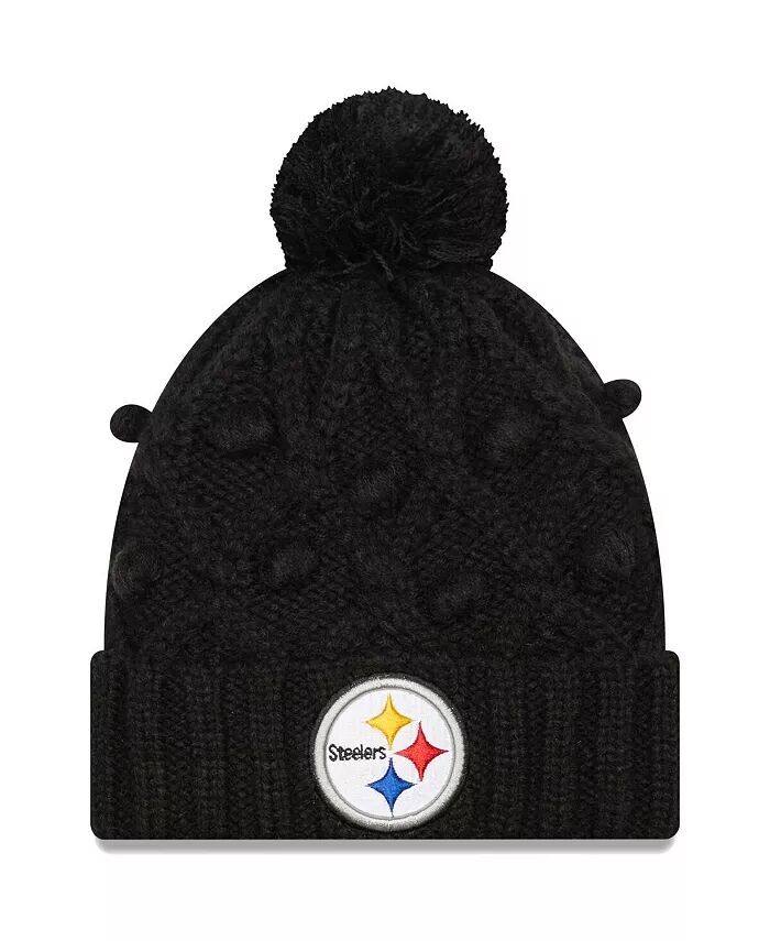 

Черная вязаная шапка Pittsburgh Steelers Toasty с манжетами и помпоном для больших девочек New Era