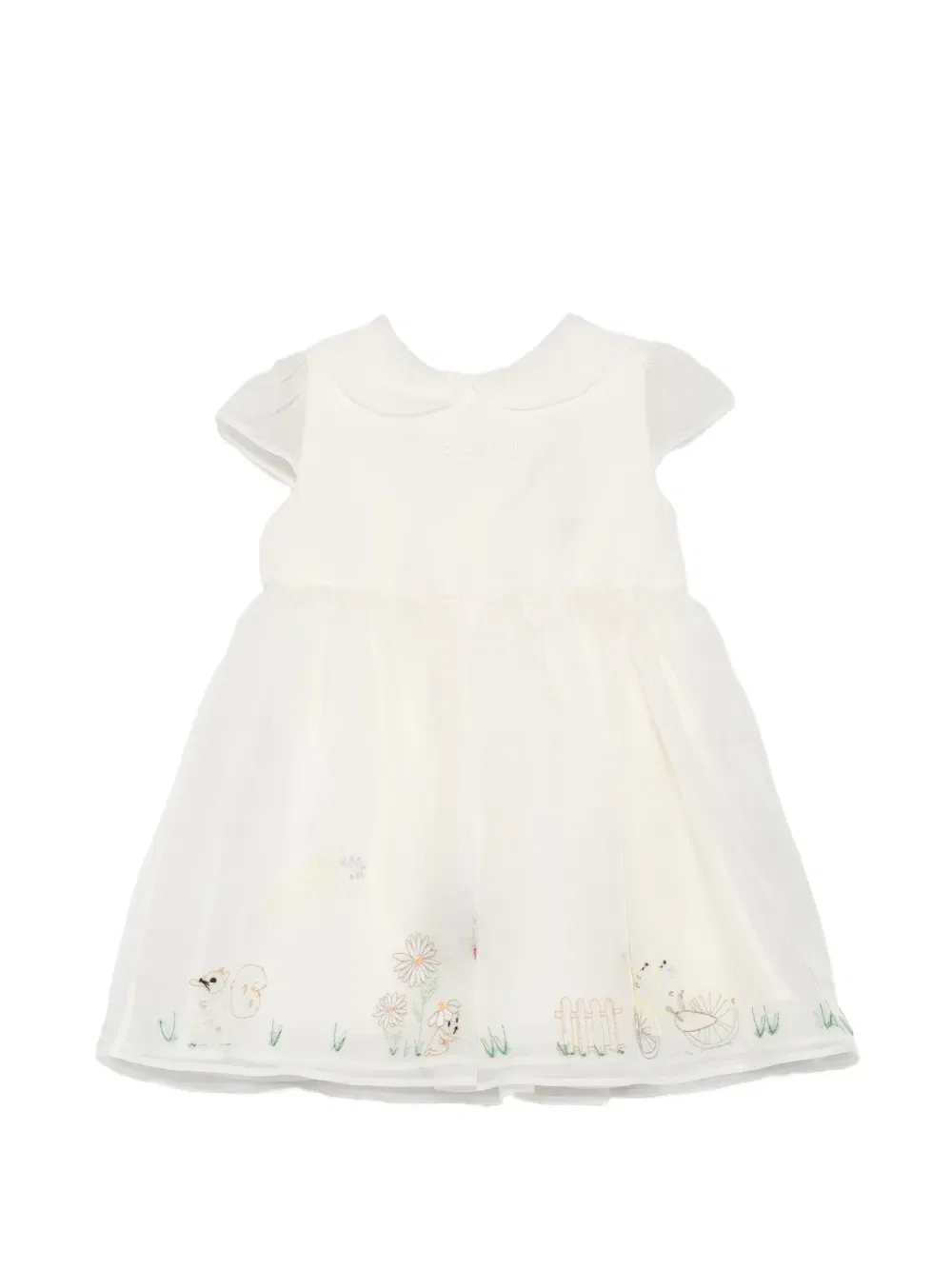 Платье с вышитыми деталями Fendi Kids, нейтральный