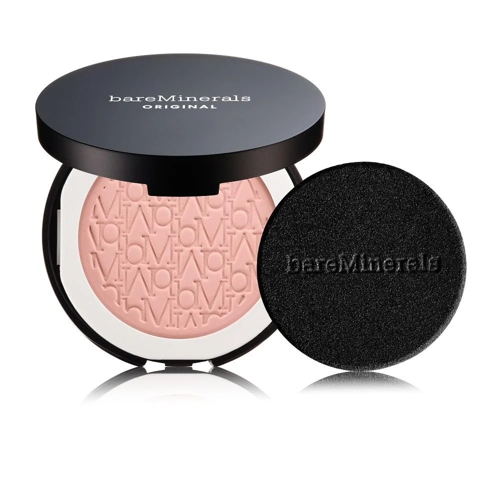 bareMinerals Original Pressed Powder Foundation Mineral SPF 15 - без талька, сияющий финиш, регулируемая плотность покрытия, веганский продукт, чистая косметика., AJ Medium 10