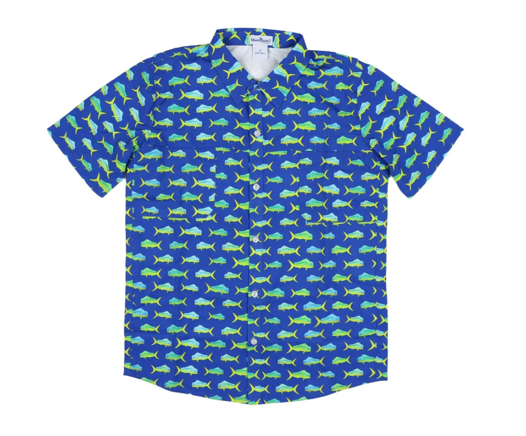 

Мальчиковая рубашка с коротким рукавом Mahi Mahi в синем цвете Blue Quail Clothing Co.