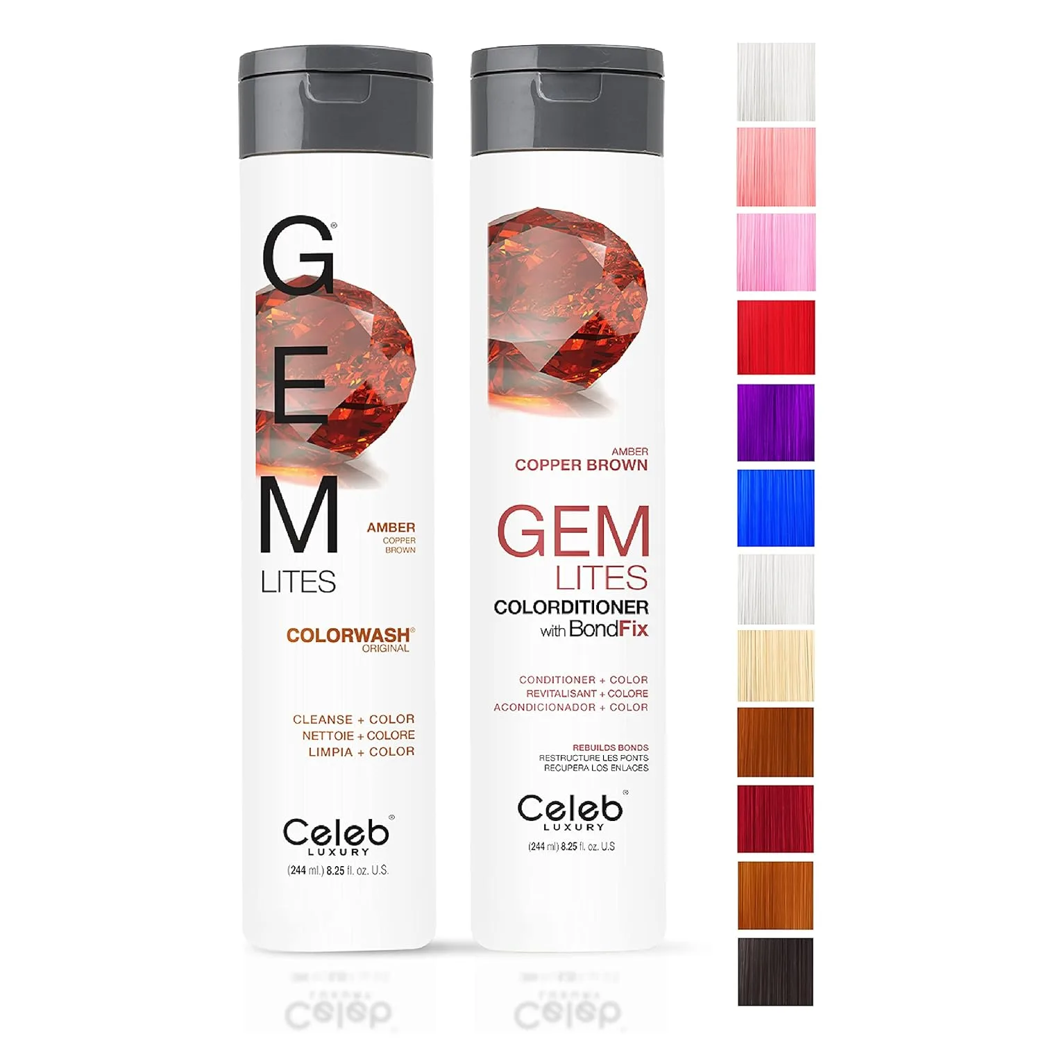 Celeb Luxury Intense Color Depositing Colorwash шампунь + BondFix восстановитель, веганская краска для волос, на основе растений, полуперманентный цвет, наборы Viral и Gem Lites, Amber