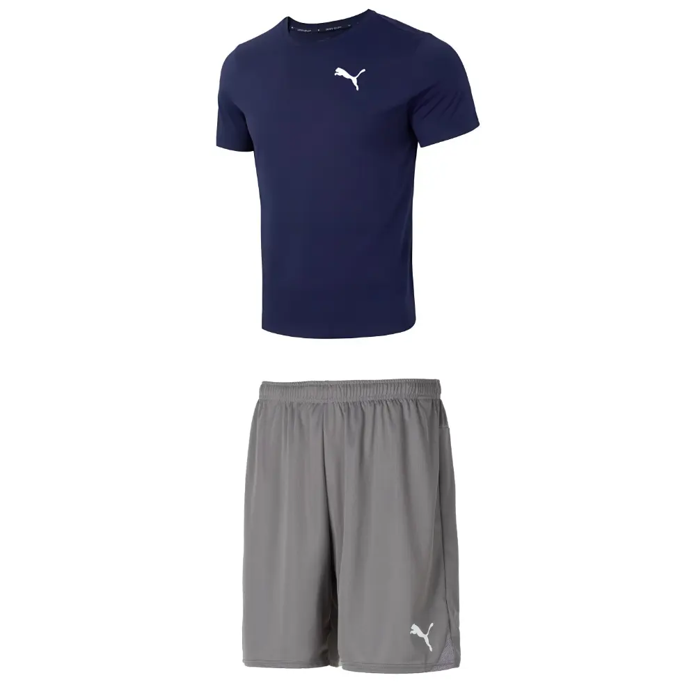 

Повседневный спортивный мужской комплект: синий топ + серые шорты Puma, синий