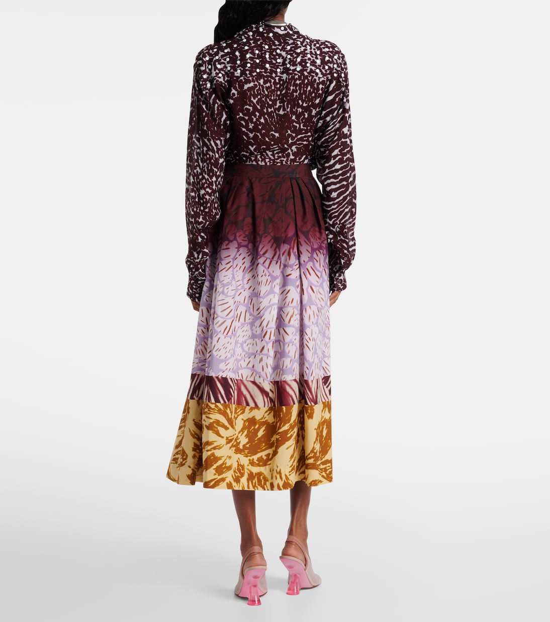 Печатная хлопковая макси-юбка Dries Van Noten, бордовый — фото 3
