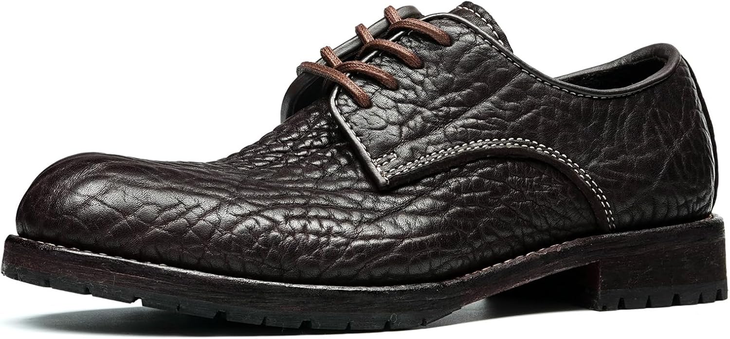 

Мужские классические туфли дерби из кожи премиум класса, с фактурной кожей, с закругленным носком, деловые, с прошивкой ручным способом, кожаная подошва, конструкция на стежке Блейка 1570-02 Windhana, Coffee