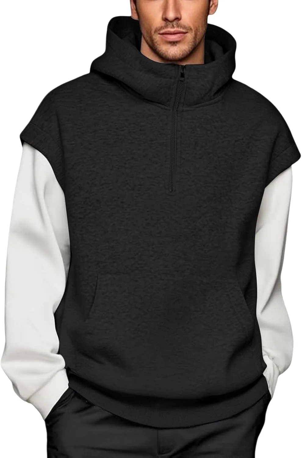 

Мужская толстовка с капюшоном и молнией на четверть, цветной блок