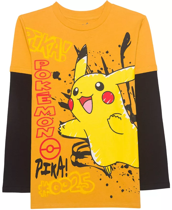 

Мальчики 5-20 лонгслив Twofer T-Shirt Pokemon, желтый
