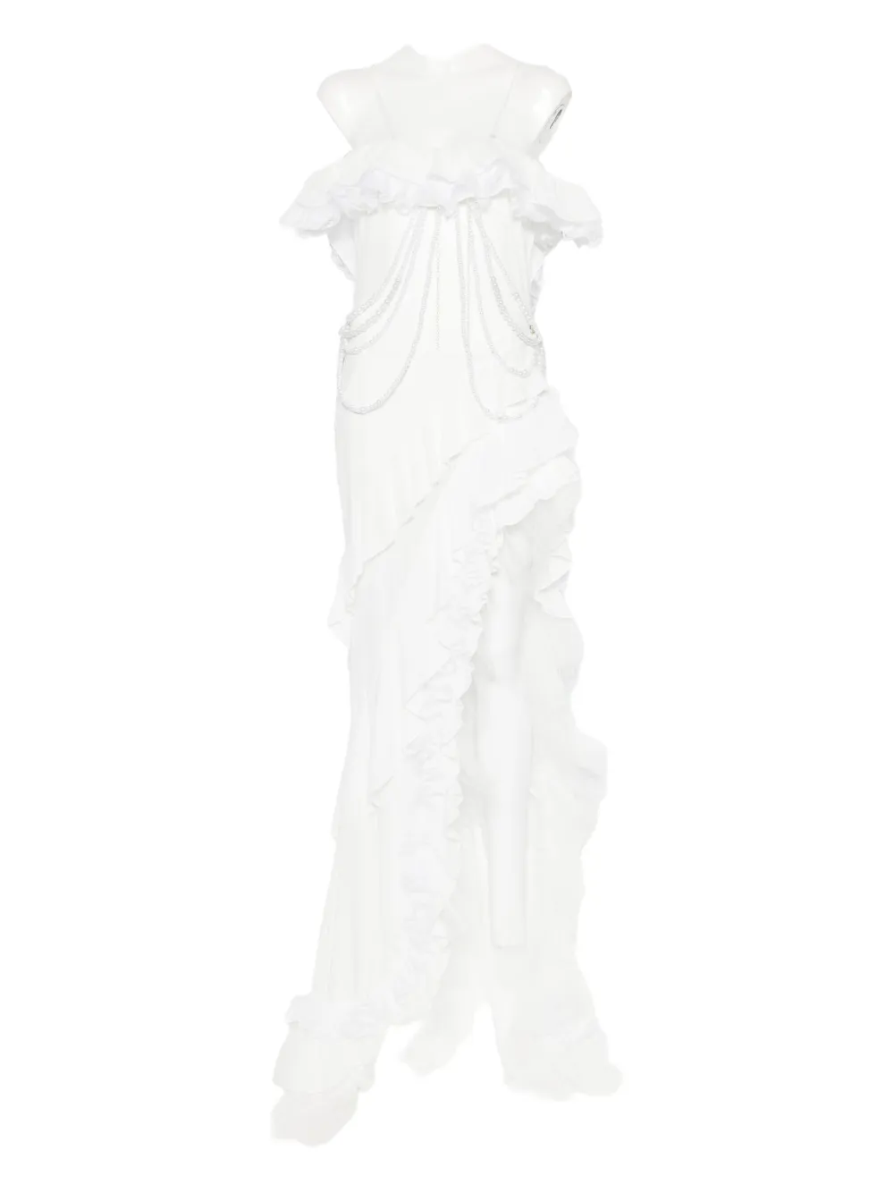 

Платье с открытыми плечами и жемчужной цепочкой Rahil Hesan, белый