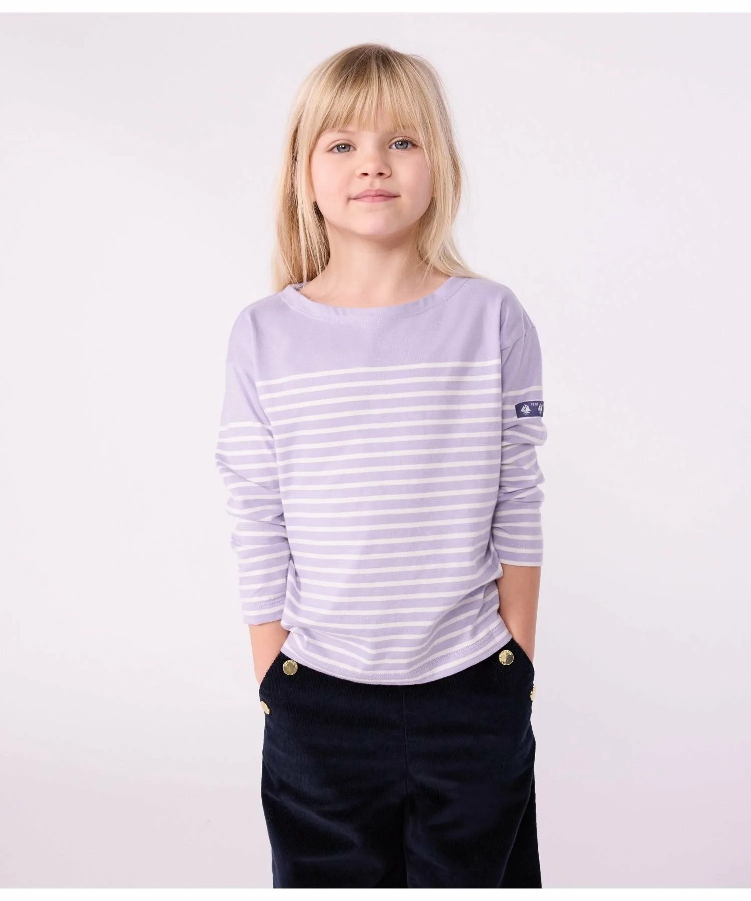 Пуловер мариньер PETIT BATEAU, Purple/Off White