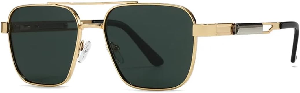 

Модные солнцезащитные очки с двойной перемычкой, квадратной формы, женские, в стиле ретро, ​​с заклепками, мужские, в стиле панк, с защитой от УФ-излучения UV400 TVTBBVV, C4 Gold Green