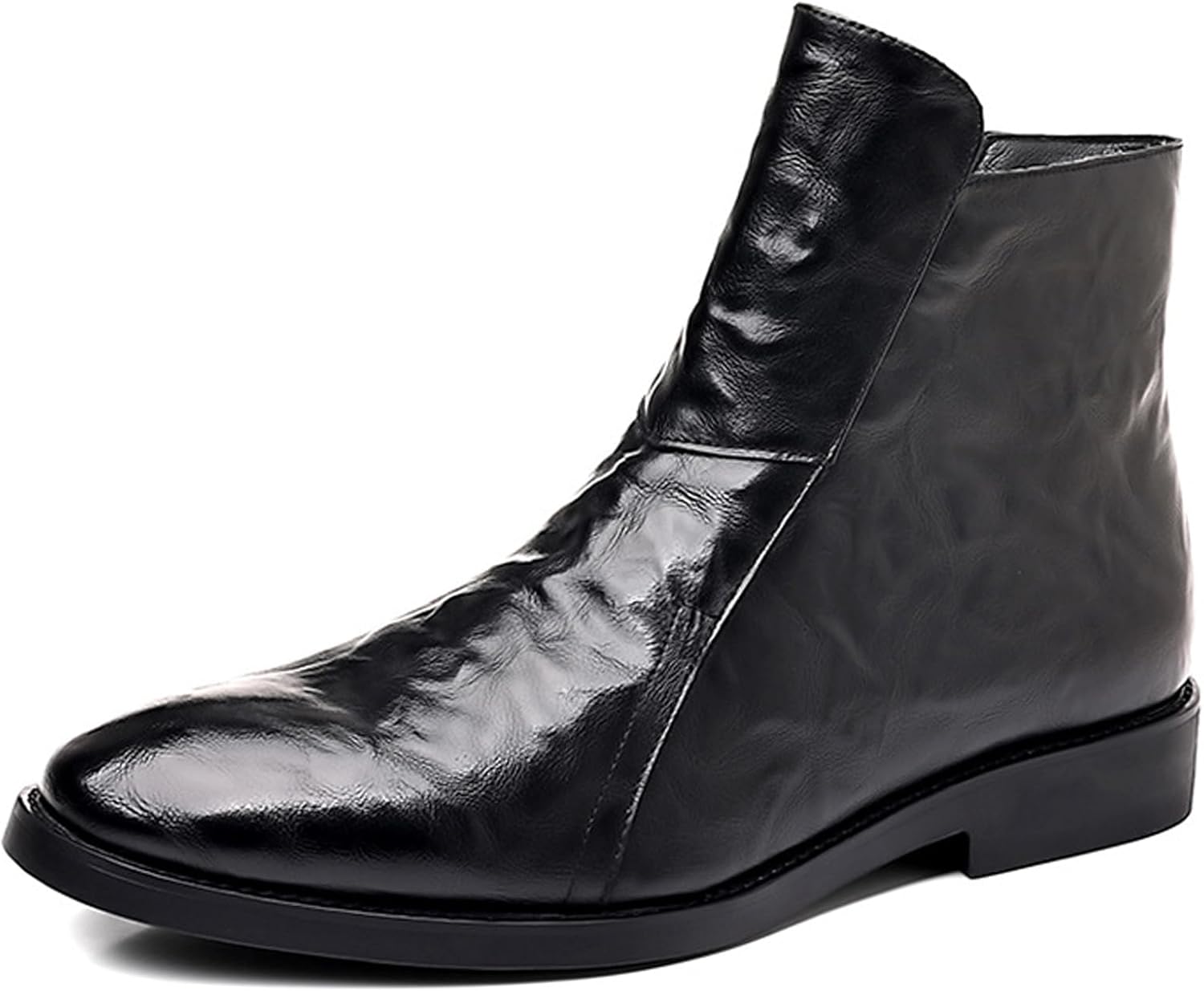 

Мужские ботинки Челси на молнии из натуральной кожи, классические, слипоны, высокая и низкая подошва, грубый каблук, и деловые, до щиколотки Qooel, черный